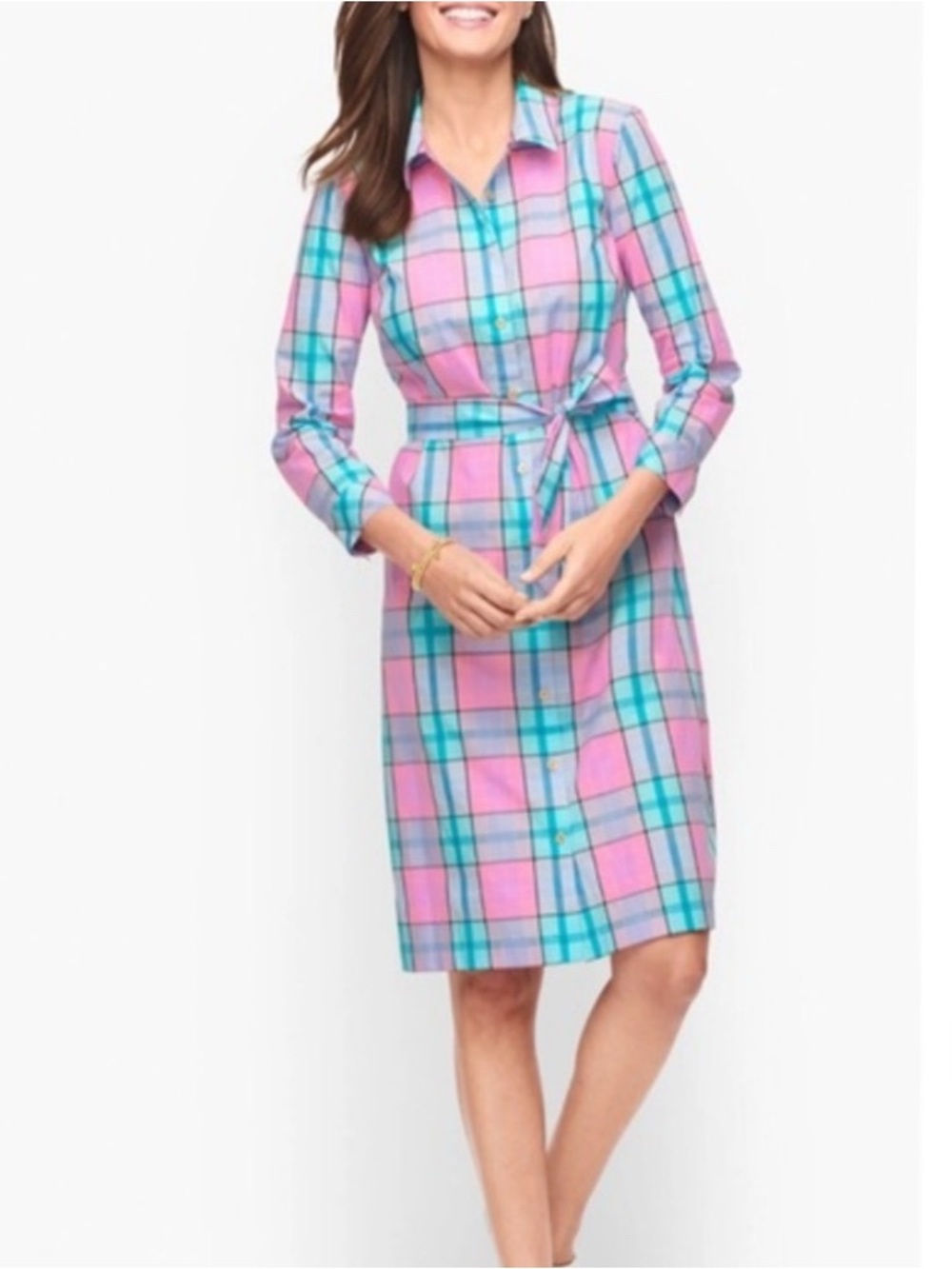 Talbots Pink and Teal Plaid shirt dress
